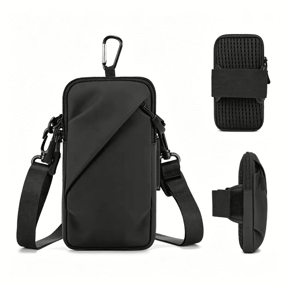 GJX Phone Holder Arm Bands,Small Crossbody Shoulder Holsters Bag with Arm Band,Fits Iphone and All Cell Phones,Use for Running,Walking,Hiking&Biking(Plus Size,Black)