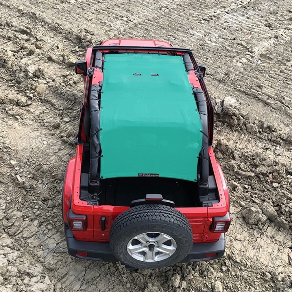 Shadeidea Jeep Wrangler Sunshade JL Unlimited 4 Door JLU Sun Shade (2018-Current) Top Front+Rear+Trunk-Tiff Blue Mesh Screen Cover UV Blocker with Grab Bag Storage Pouch-10 Years Warranty