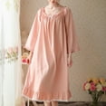 thumbnail image 3 of Defitshape Women's Cotton Victorian Nightgown Vintage Sleep Dress Long Sleeve Pleated Lace Princess Elegant Nightwear Mid-length Ruffle Crew Neck Pink Large, 3 of 5