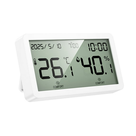 HOCO Indoor Electronic Alarm Clock with Thermometer & Hygrometer,LCD Display, Date/Time, Comfort Reminder, Compact (106x60x19mm), Battery Operated