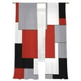 thumbnail image 7 of Abstract Art Sheer Curtains 108 inches Long 2 Panels Set Patchwork Red Black and Grey Tiers Sheers Rod Pocket Small Window Short Curtains for Kitchen Cafe, Each 52" W x 108" L, 7 of 7