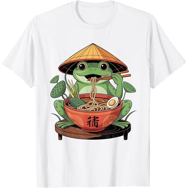 Frog Eating Ramen Kawaii Neko Japanese Noodles Anime Lovers Camiseta