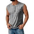 thumbnail image 2 of Casual Sleeveless Shirts Men Distressed Washed Tank Tops Henley Button Down V Neck Polo Shirt Vintage Solid Tee Top Gray XXXL, 2 of 5