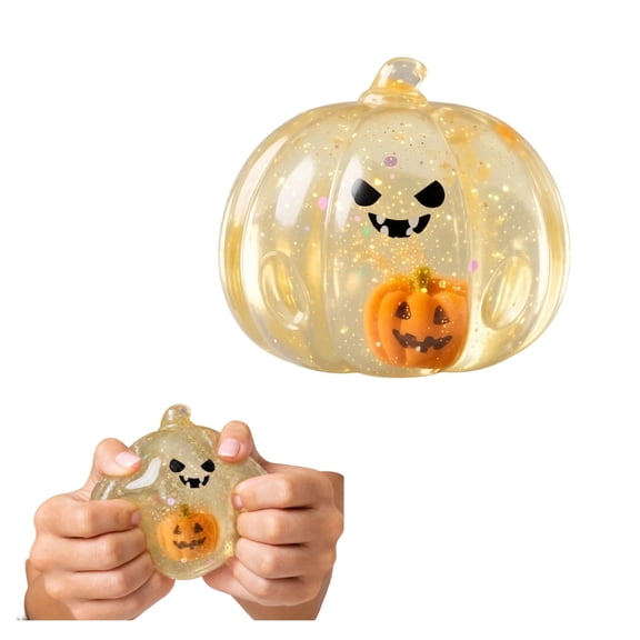 Halloween Spooky Pumpkin Stress Squishies, Transparent Glitter Pumpkin Squeeze Balls With Cute Face, Decorative Sensory Fidget Toy For Halloween Holiday Gifts