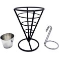 thumbnail image 4 of KAIYANG 2 piezas de soporte para papas fritas, cono de metal, soporte para papas fritas con cucharones para salsa, soporte para bocadillos, color plateado 2, 4 of 5