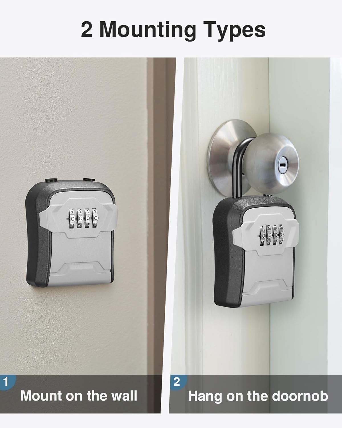 Lock Box, Key Lock Box Wall Mount & Portable Combination Lockbox with Resettable Code, Security Lockbox for Outside House Keys, Apartment Realtors Spare Keys Storage (2 Packs, Gray)