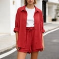 thumbnail image 2 of 2 Piece Sets for Women Shorts Womens Short Set Summer Sets Women Solid Spring Long Sleeve Shirt High Waist Drawstring Shorts Fashion Summer Outfits, 2 of 5