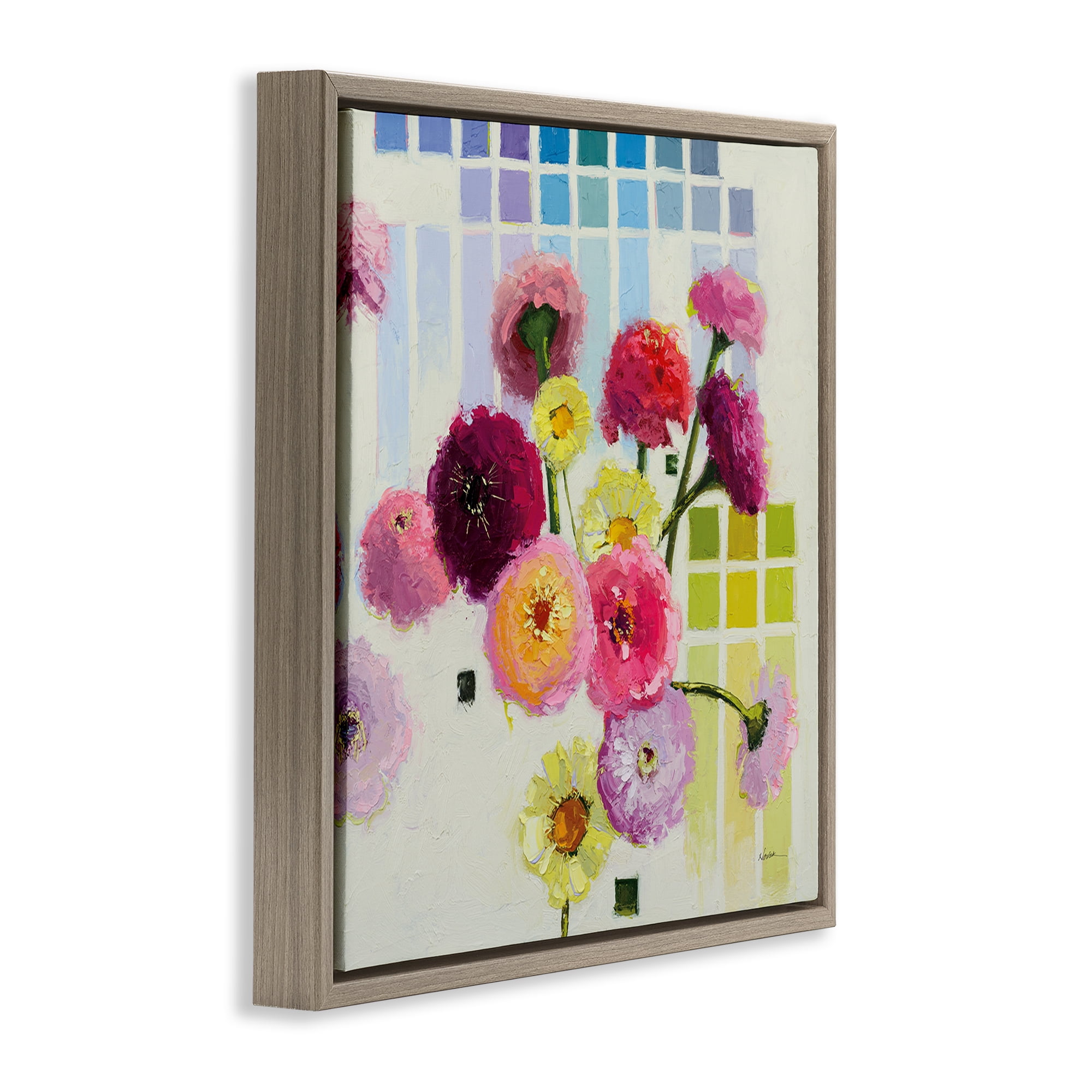 Stupell Industries Color Chart Pastel Bloom Study Brown Framed Floater Canvas Wall Art, design by Shirley Novak