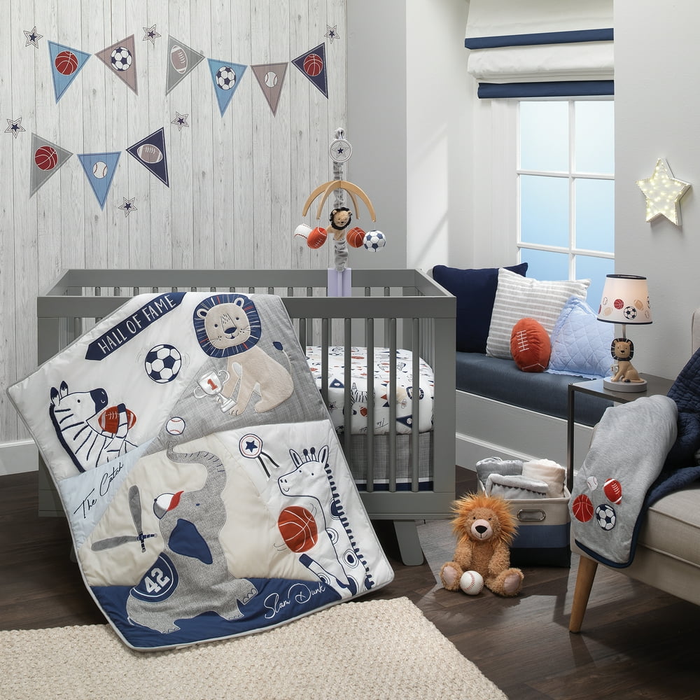 Lambs & Ivy Hall of Fame Sports Animals 5Piece Crib Bedding Set Gray