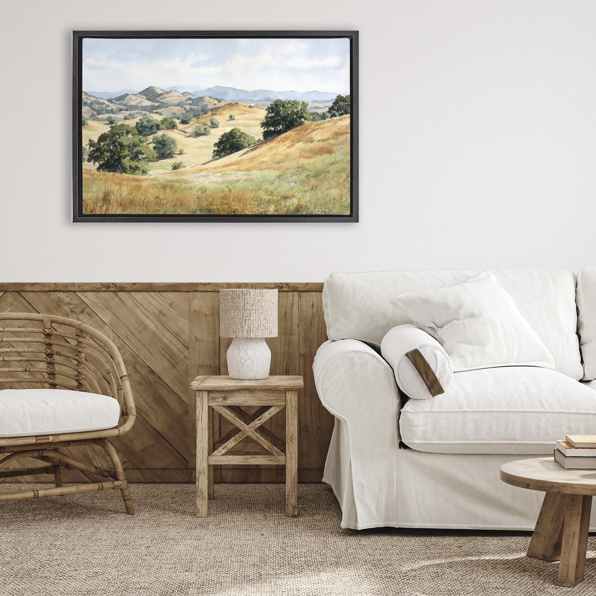 Stupell Industries Idyllic Mountains and Trees Black Framed Floater Canvas Wall Art, design by Petal Prints Design