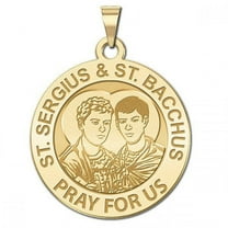 Saint Sergius and Saint Bacchus Religious Medal  - 2/3 Inch Size of Dime, Solid 14K Yellow Gold