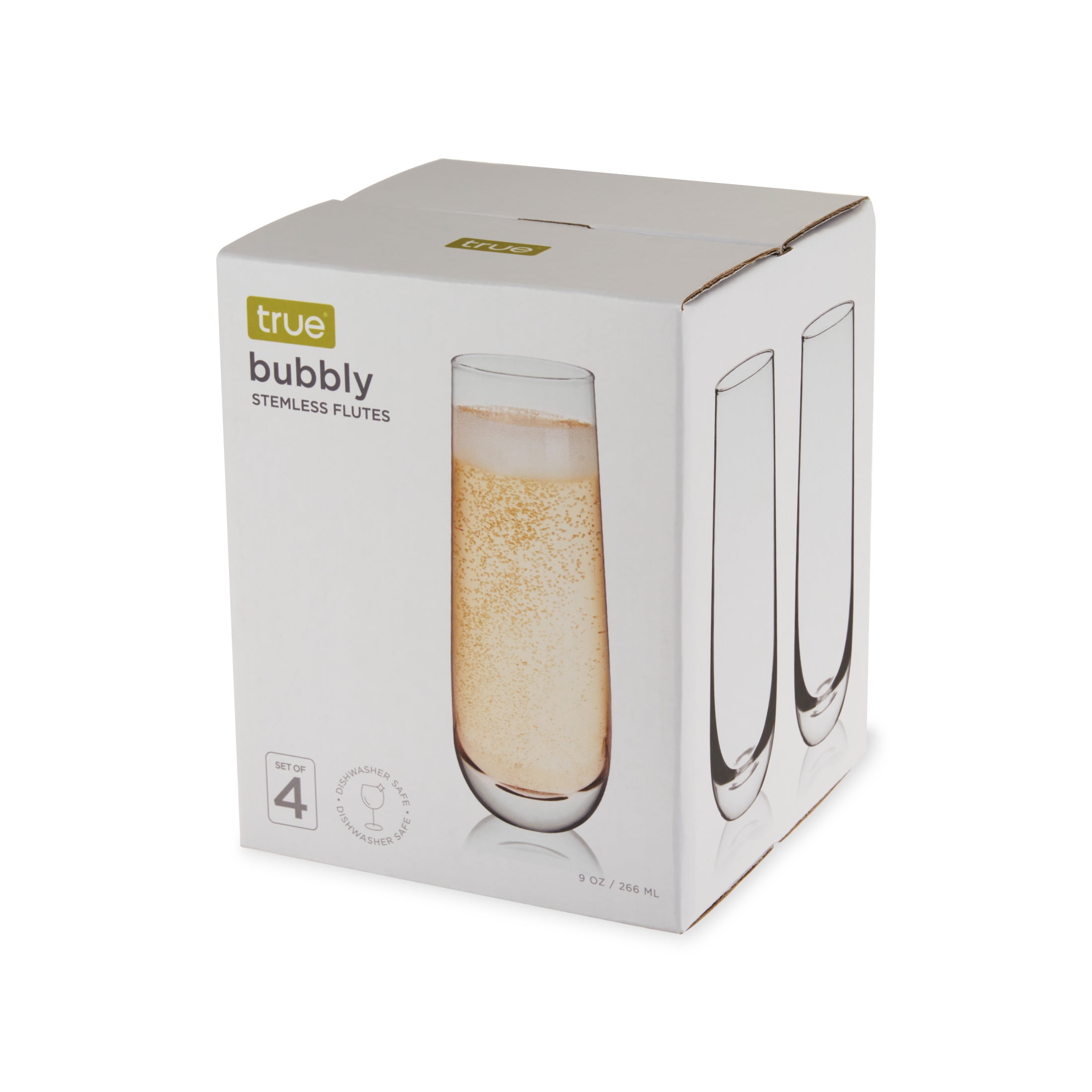 True Stemless Champagne Flutes for Birthday, Wedding Gifts, 9oz Set of 4