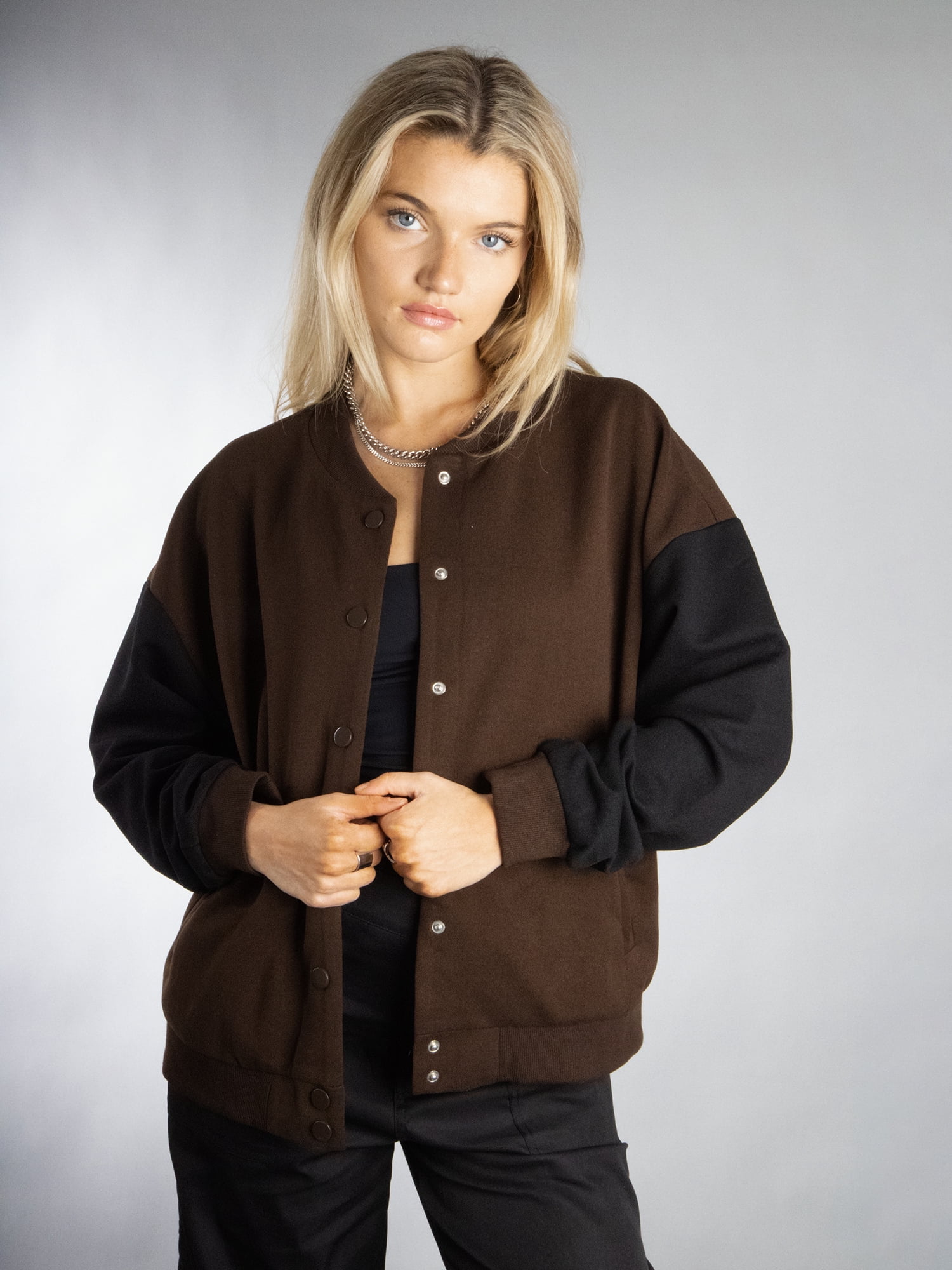 DARING DIVA Women's Stylish Crew Neck Long Sleeve Jacket XL Brown