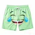 thumbnail image 3 of IWRICH Men's Board Shorts Funny Face Printed Elastic Drawstring Waist Swim Trunks Summer Casual Beach Resort Stretch Bathing Suits Light Green L, 3 of 4