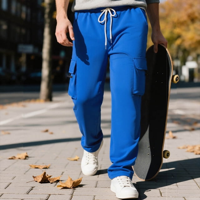 Ceisia Men's All-Season Fashion Casual Pants Gift - Solid Color Elastic Waist Full-Length Pants with Functional Pockets
