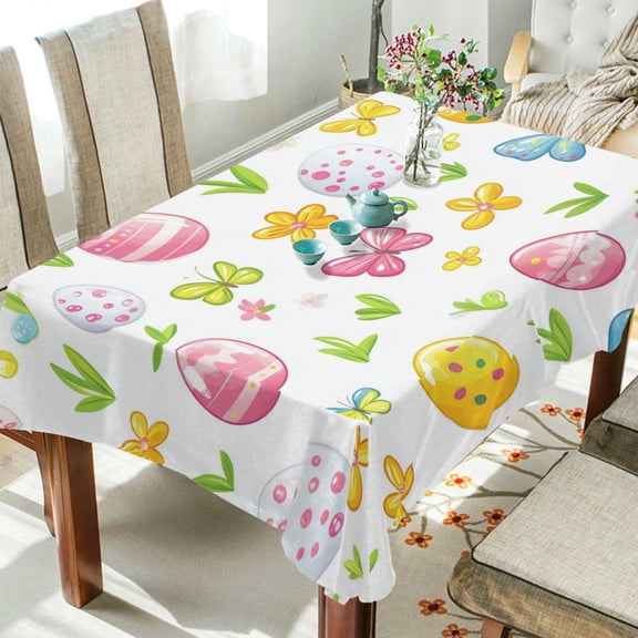 Yayeee Tablecloths 54" x 54" Rectangle Wrinkle Resistant Party Table Cover, Colorful Easter Eggs