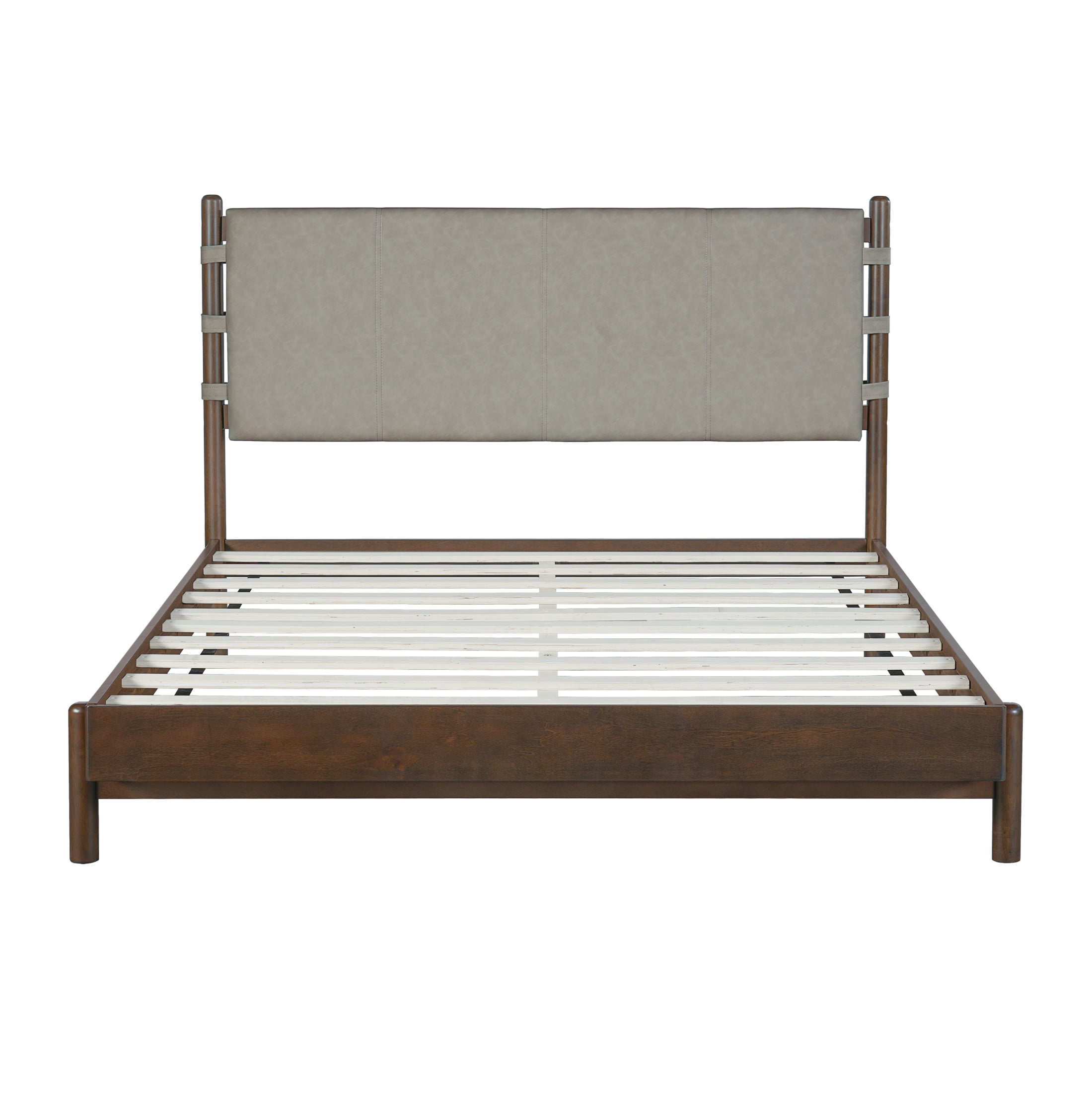 Christopher Knight Home Queen Upholstered Platform Bed with Solid Wood Frame, Walnut and Light Grey