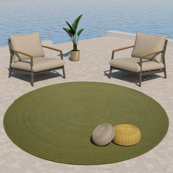 Outdoor Patio Rugs Handmade Area Rug Braided Mat Floor Carpet Indoor Reversible Rug,Green 4' Round