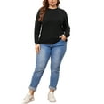 thumbnail image 2 of Agnes Orinda Women's Plus Size Sweater Long Sleeve Crewneck Shirts Knit Casual Basic Tee Tops 1X Black, 2 of 6