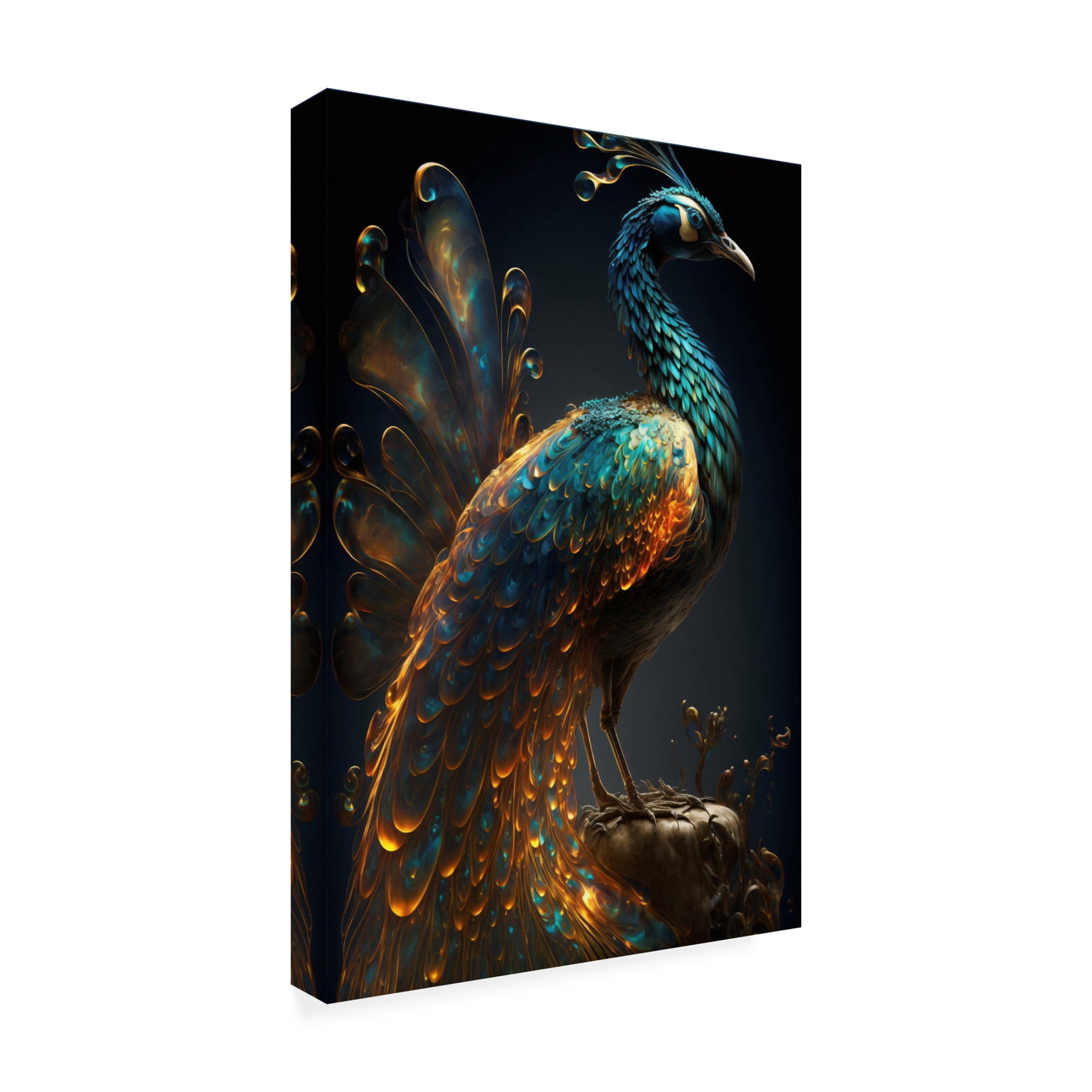 Canvas Wall Art - Ray Heere 'Proud Peacocks 4' Wall Art for Living Room, Bedroom, or Office Décor by Trademark Fine Art - 16 x 24 Inches