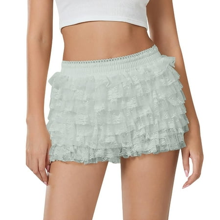 Womens Gym Shorts Lolita Cute Ruffle Shorts Lace Pumpkin Boyshorts Layered Bottoms Women Shorts GN3 M