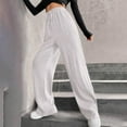thumbnail image 6 of Comdrip Womens Pants Casual, Women's Elastic Waist Slim Striped Wide Leg Pants Trousers Pants for Women White M, 6 of 9