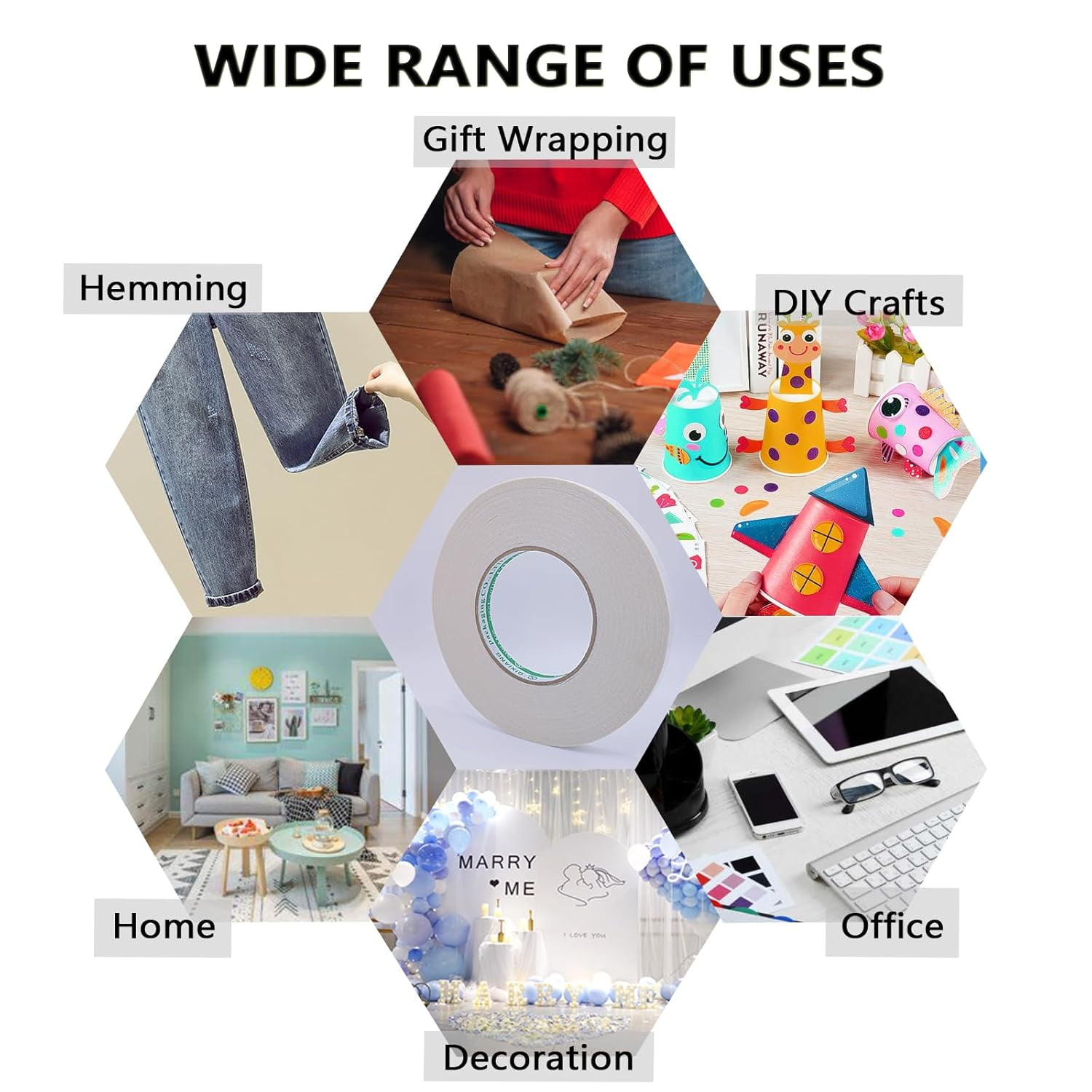 Double Sided Sticky Fabric Tape,1 Inch x 200 Feet Hem Tape No Sew No Iron,Double Sided Hemming Tape for Clothes, Pants, Curtains, Crafts and DIY Projects,Thin and Removable