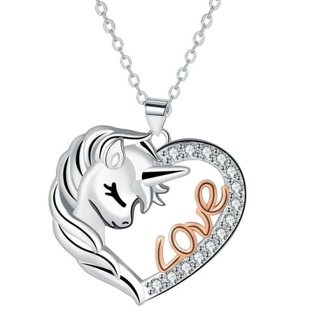 ICTPTOSL Unicorn Gifts, 14K White Gold Plated Unicorn Necklace for Women