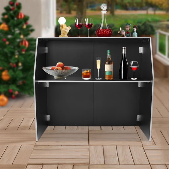 Peakora Portable Foldable Bar Freestanding Event Bar Bar Cabinet 47.75*19.5*42.75in Black and White
