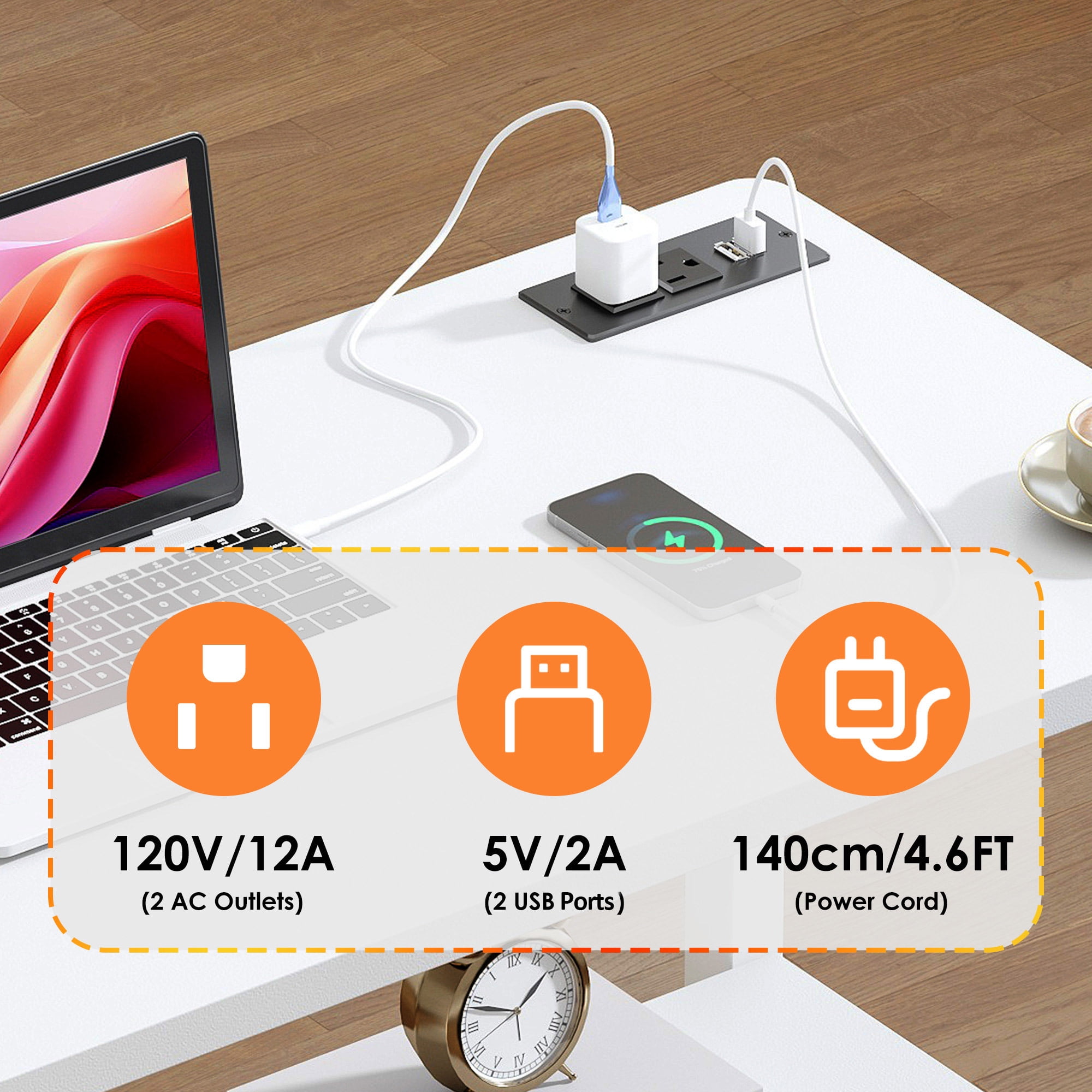 Soges 31.5" Height Adjustable Computer Desk with Charging Station, Adjustable Side Table Movable Laptop Desk with 2 Storage Shelves, Adjustable Desk on Wheels for Home Office, Sofa, Bed, White