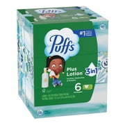 لوشن Puffs Plus لمناديل الوجه، 6 صناديق عائلية، 124 منديلًا في كل صندوق