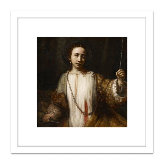 Rembrandt Lucretia Painting 8X8 Inch Square Wooden Framed Wall Art Print Picture with Mount