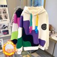 thumbnail image 2 of Sudadera con capucha acolchada de vellón con paneles contrastantes y ondas irregulares de invierno para mujer, sudadera con capucha informal, holgada y cálida, 2 of 5
