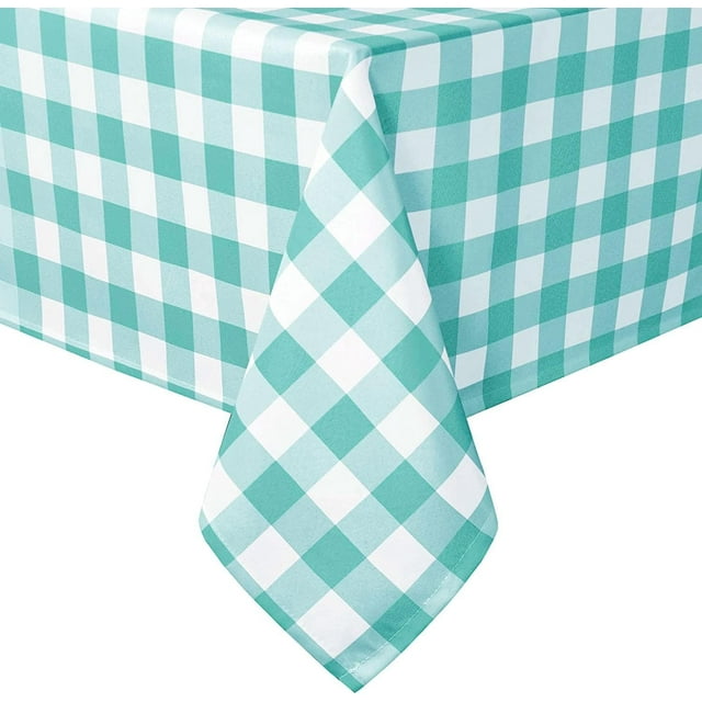 Checkered Square Tablecloth - Stain Resistant, Waterproof and Wrinkle Resistant Washable Table Cloth for Dining Room and Outdoor Use, 60 x 60 Inch, Aqua and White Gingham Pattern