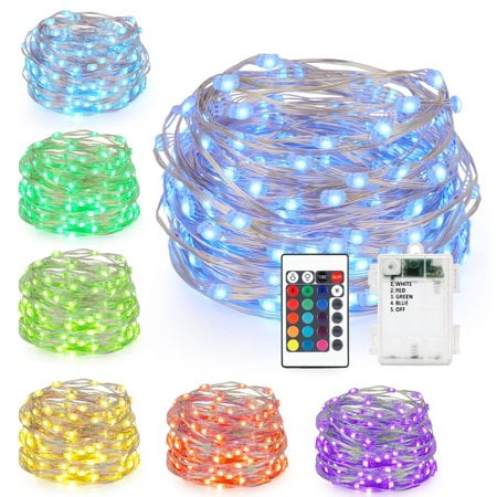 Colour Changing Light - 16ft 50LED Copper Battery Power Multi Color Changing String Lights with Remote, 1-Pack