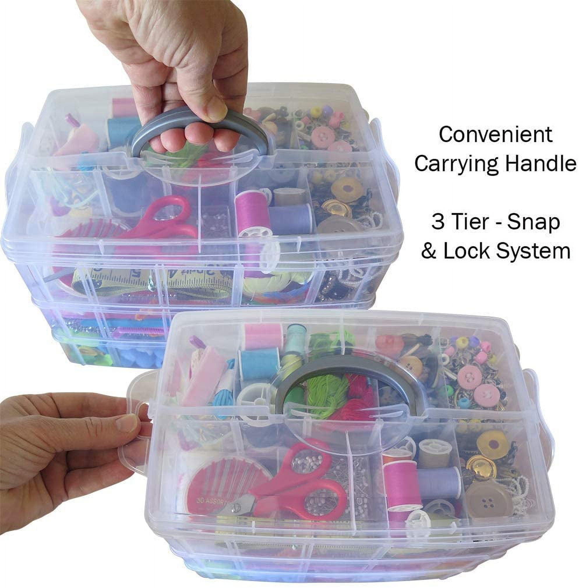 3-Tier Stackable Storage Container Box with 30 Adjustable Compartments, Plastic Organizer Box,Snap-lock Tray Container Box for Fuse Beads, Jewelry,Tool,Kids Toy,Clear