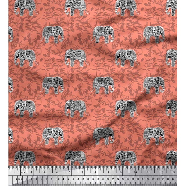 Soimoi Green Poly Georgette Fabric Palm Tree & Sunset Beach Fabric Prints By Yard 52 Inch Wide