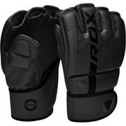 RDX MMA Boxing Gloves Grappling Sparring, Pre-Curved Martial Arts Mitts, Ventilated Palm, Maya Hide Leather KARA, Black, Large