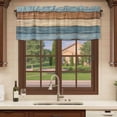 thumbnail image 6 of 2 Pack Farmhouse Blue Brown Valances for Windows Bedroom Living Room Window Treatments, Vintage Wooden Striped Rod Pocket Valance Drapes Short Kitchen Curtains Over Sink 42"x18", 6 of 8