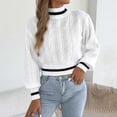 thumbnail image 2 of AHTJRT Women's Autumn Winter Sweaters Fashion Mock Neck Twist Knitted Tops Fashion Long Sleeve Striped Color Pullover Sweaters White M, 2 of 8