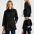 thumbnail image 2 of Oversized Mid Long Trench Coats for Women Plaid Lined Button Up Windbreaker Jacket with Belt, 2 of 7