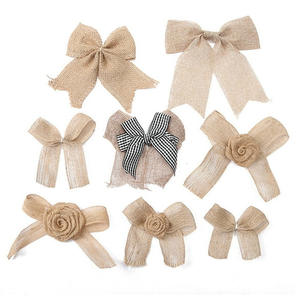 8 Pcs Burlap Bow Rustic Jute Bows Ornament Burlap Bows Burlap Wreaths Bows for Wreath Christmas Tree Farmhouse Wedding Holiday Outside Cabinet Decor or DIY Crafts (8 Styles),Topboutique