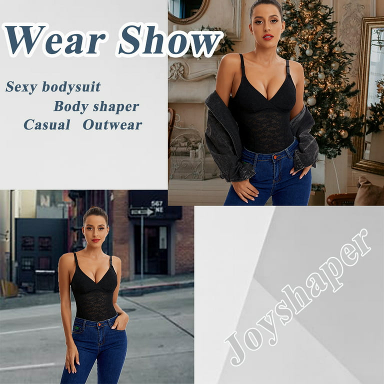 Joyshaper Shapewear Bodysuit for Women with Bra Tummy Control Thong Body  Shaper Lace Fajas(Black-XL)