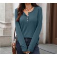 thumbnail image 5 of Women’s Long-Sleeve Henley Top Soft Knit Button Pullover Casual Loose Fit Neck Lightweight Tunic Blouse Basic Tees Fall Sweaters, 5 of 7