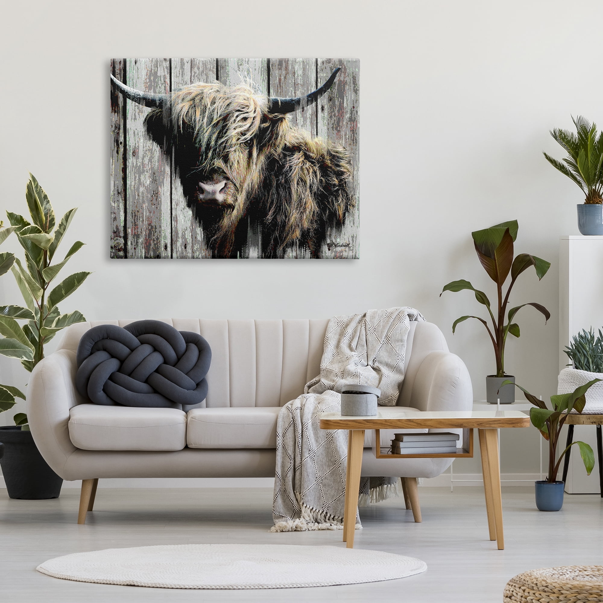 Stupell Industries Rustic Cattle Portrait Animals & Insects Painting Gallery Wrapped Canvas Art Print Wall Art, 48 x 36