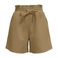 thumbnail image 5 of Cotton Linen Shorts for Women Summer Casual Elastic High Waist Wide Leg Loose Beach Shorts with Pockets, 5 of 6