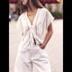 thumbnail image 5 of Camisas de Verano para Mujer, con Cuello en V, Lazo y Abertura Frontal, Blusas Extragrandes con Botones, Blusas Casuales de Corta con Ribete de Encaje. L, 5 of 10