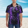 thumbnail image 2 of Honeii Purple Plant White Tiger Print Men’s Hawaiian Shirt,Classic Button-Down Short Sleeve Shirt, for Beach, Vacation, and Outdoor Activities,Small, 2 of 7