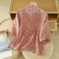 thumbnail image 4 of Yuanlook Women's Cotton Linen Shirt,Button Down 3/4 Lenght Sleeve Tops Round Neck Blouse - Pink - XL, 4 of 7