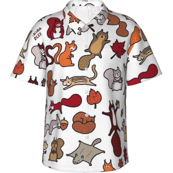 Squirrel House Mens Hawaiian Shirt Short Sleeve Casual Button Up Tropical Summer Beach Shirt